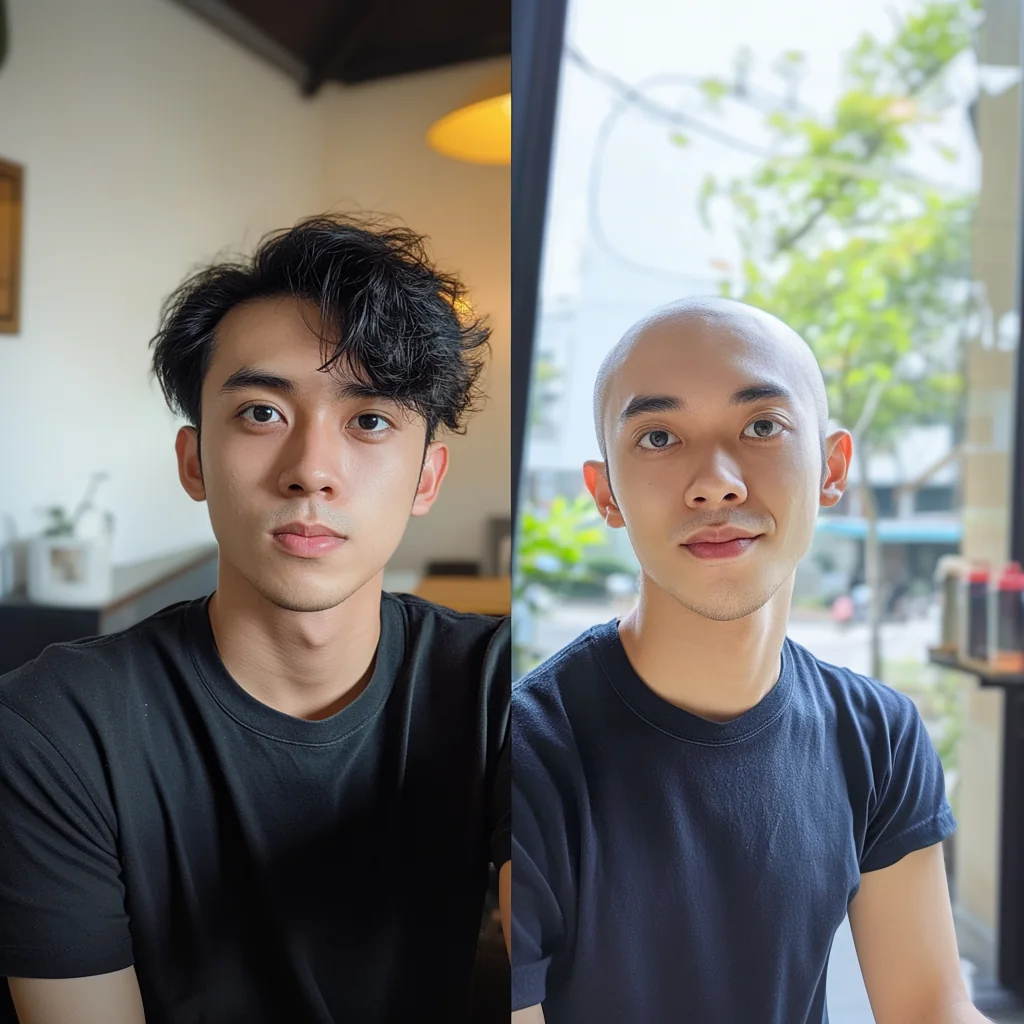 Hair system client, before and after