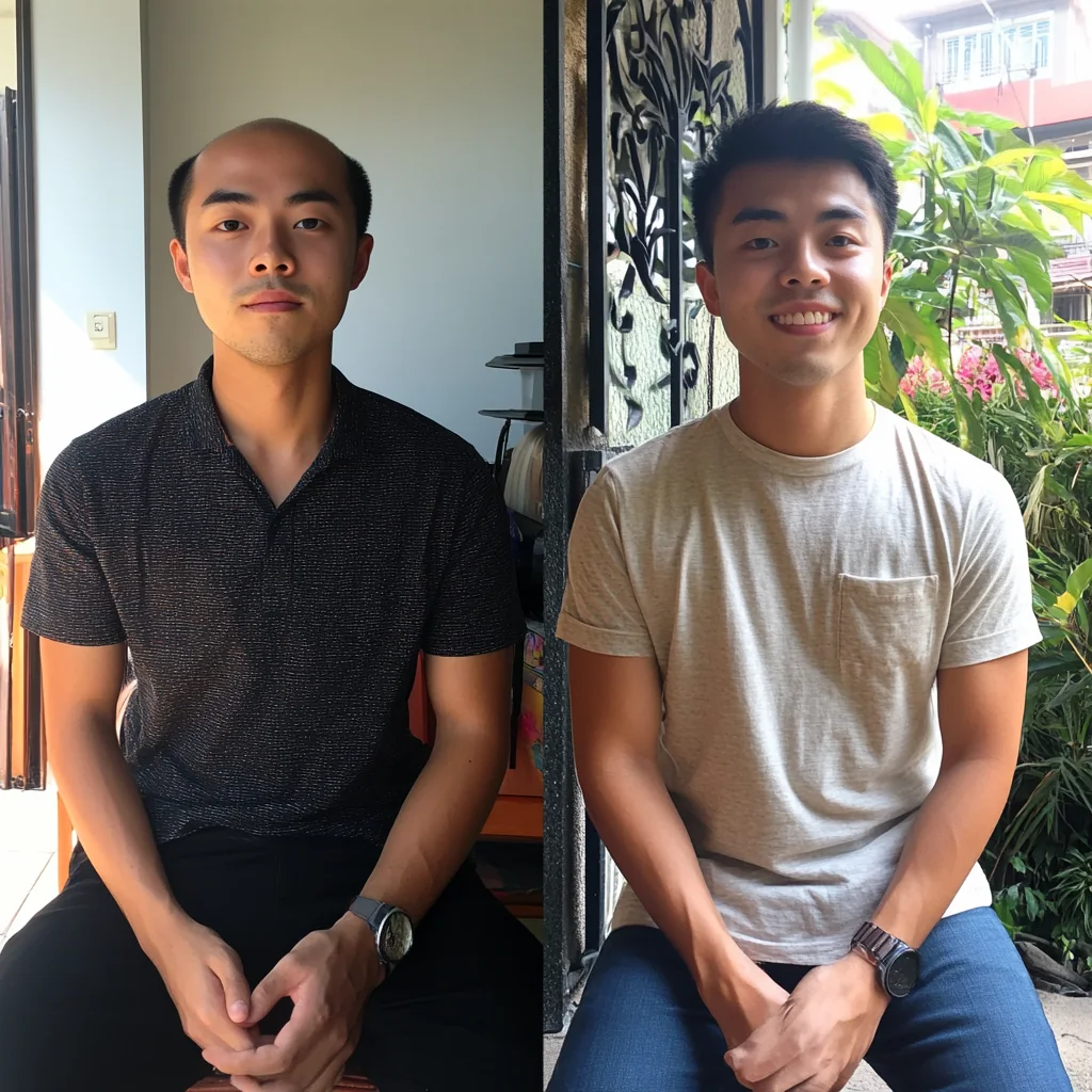 Hair system client, before and after